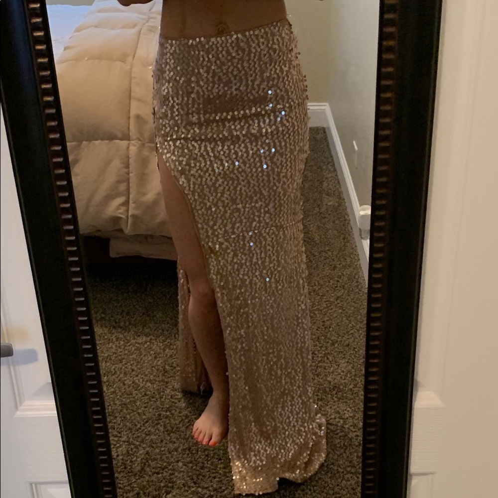 JLUXLABEL Gold/nude sequin mermaid skirt